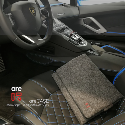 areCASE grey transporter C case on seat of Lamborghini